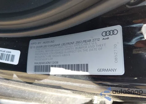 2013 Audi A6 2.0T Premium z USA, uszkodzony, nr VIN WAUGFAFC4DN112438